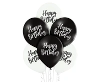 Balloons Belbal 12", D11, Happy Birthday white and black, 6 pcs